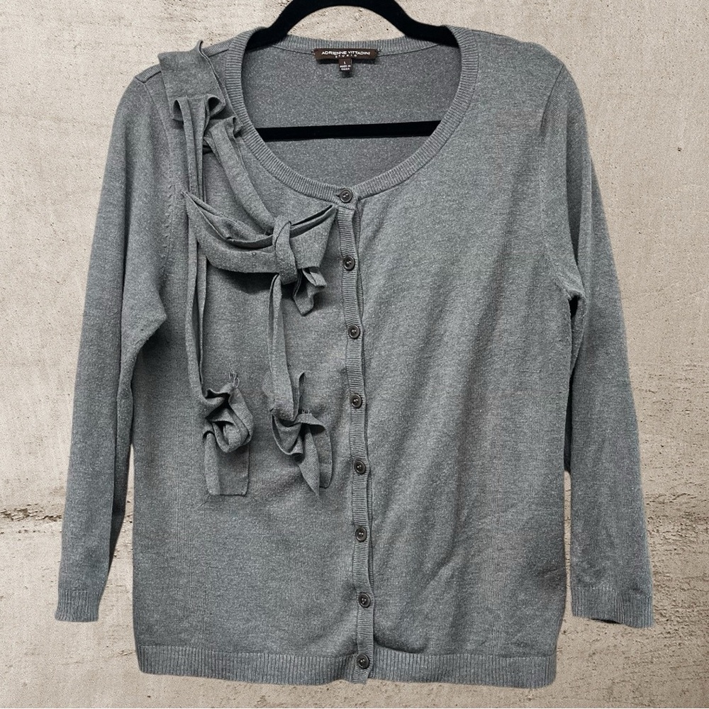 Adrienne Vittadini Gray Bow-Accent Cardigan Sweater